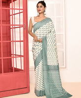 White Ikkat Pure Cotton Pochampalli Saree (without blouse piece)